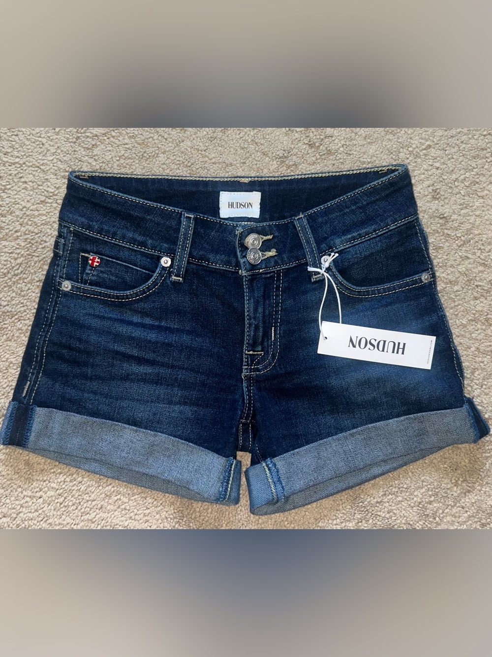 NEW! HUDSON Ruby Mid Thigh Denim Shorts Dark Wash Size 24